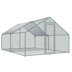 Large Metal Chicken Coop and Run with Tri-Supporting Wire Mesh, Silver Fits 20 Chickens, Ducks, Rabbits