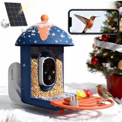 Smart Bird Feeder with Camera Outdoor Birdhouse: AI Identifies 11000+ Species, 2K HD with Arrival Alerts, Dual Squirrel-Proof, Blue-Orange Design, Sol