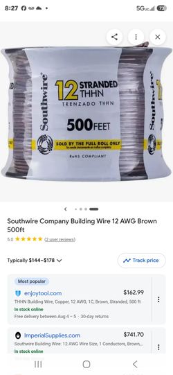 Southwire 500-ft 12 -AWG Brown Stranded Copper THHN wire ( By-the-roll )