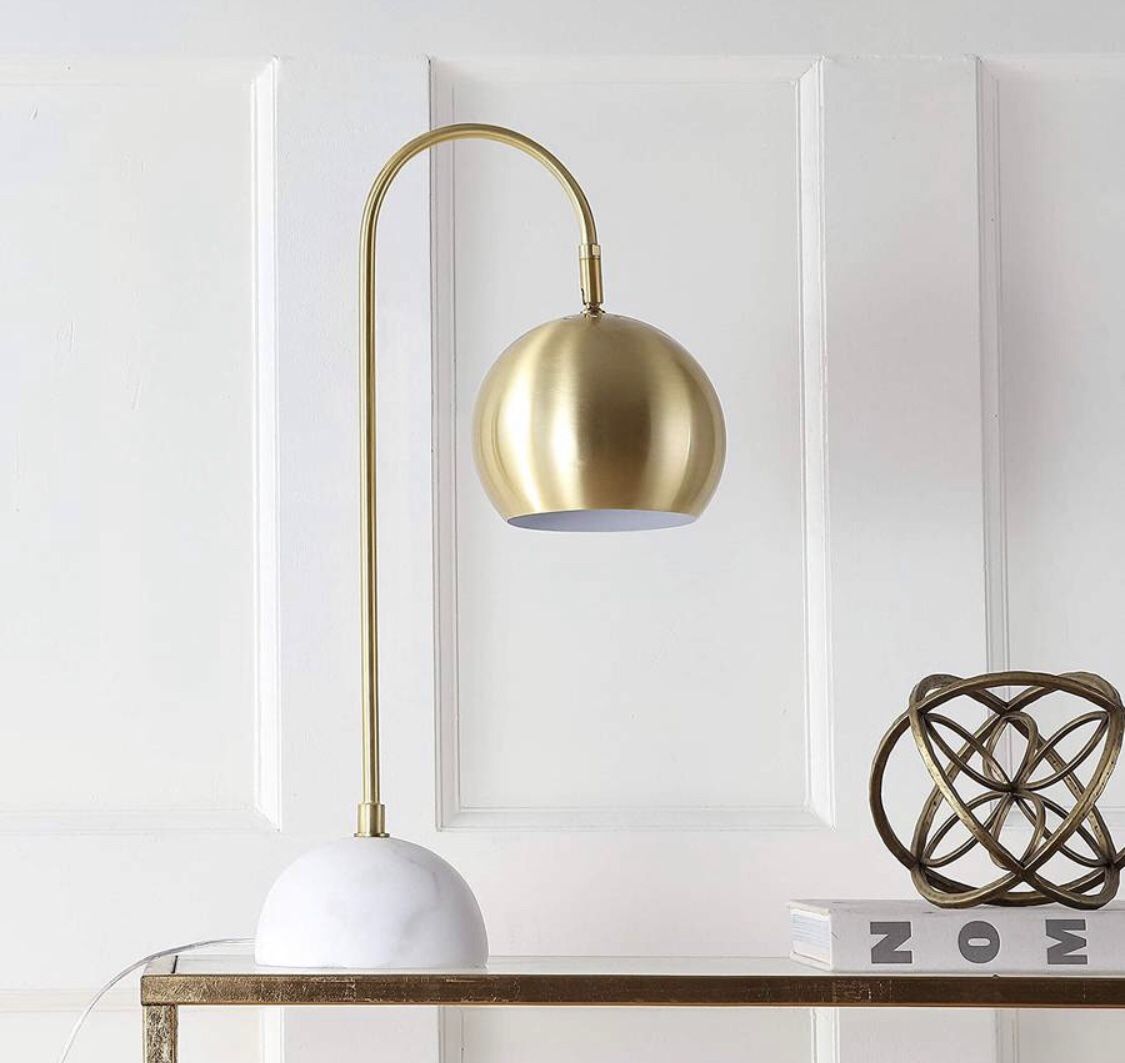 JONATHAN Y Brass Gold/White Modern Table Desk Lamp New!
