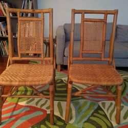 Pair Of Vintage Rattan & Bamboo Chairs