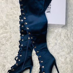 New Royal Blue Over the knee lace up with boots w/ gold accents by Cape Robbin