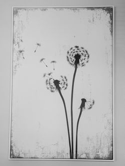 Modern Framed Abstract Black & White Dandelion Canvas Wall Art – 24" x 36"