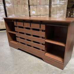 Farmhouse TV Stand for Televisions up to 65 Inches, Modern Entertainment Center with Sliding Barn Doors, Mid Century TV Console Table with 2 Storage C