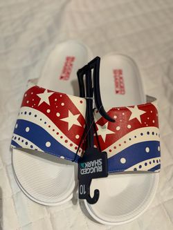 New Rugged Shark Patriotic Slide Sandals Size 10