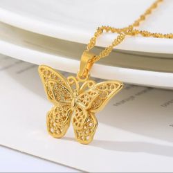 18k Gold Large Butterfly Pendant Necklace Gift