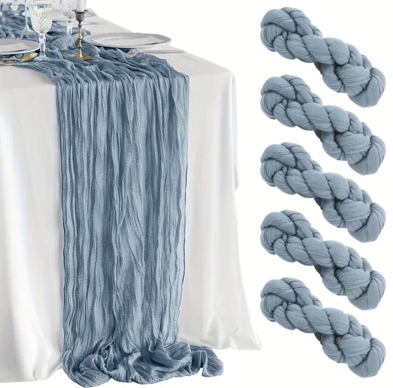 8 pcs Dusty Blue Cheesecloth Table Runners, for Wedding or Babyshower