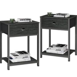Nightstands Set of 2, Industrial End Table with Fabric Drawer&Storage Shelf, Small Bedside Table Organizer for Small Space for Living Room, Tall 23.6"