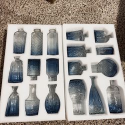 Set of 18 Blue Bud Vases