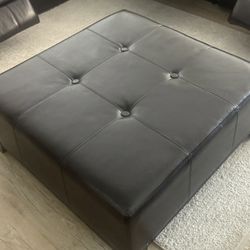 Dark Brown Faux Leather Ottoman 