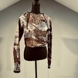 One of a Kind Cheetah Print Cropped RainCoat Hoodie Small