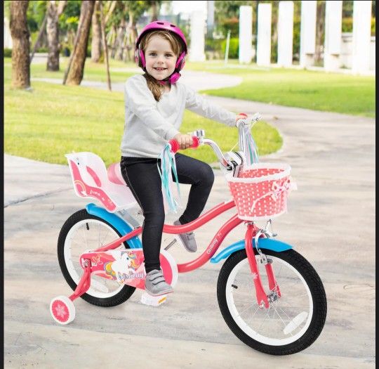 16" Girls Bike 4-7 Yrs Old Kids W/ Doll Seat & Training Wheels Pink TS10188PI-16