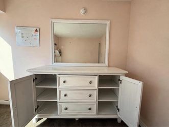 White Dresser with Mirror and Cabinet Doors