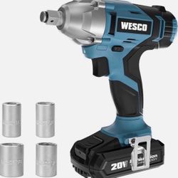 Cordless Impact Wrench, WESCO 20V Impact Wrench, 1/2-inch, 2.0Ah Li-ion Battery