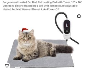 BurgeonNest Heated Cat Bed, Pet Heating Pad with Timer, 18"x 16" Upgraded Electric Heated