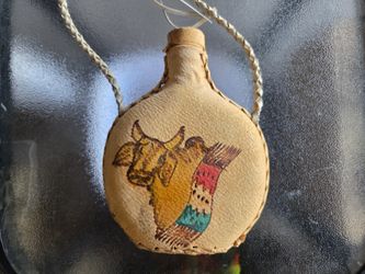 Leather Covered Braided Strap Canteen / Mexico