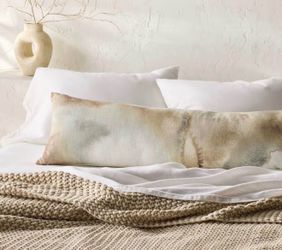 Lumbar Heavyweight Linen Blend Decorative Throw Pillow Washed Watercolor Print - Casaluna