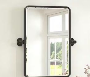 KeonJinn 16x24 Black Framed Pivot Bathroom Mirror