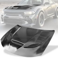 Fits 15-23 Dodge Charger SRT Hellcat Style Hood Scoop Vent Unpainted - Aluminum