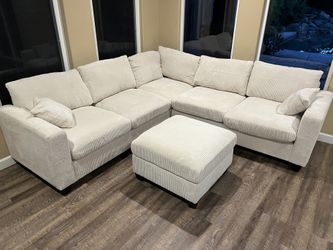 New Corduroy Sectional.  Beige, Green, Grey.  99” X 99”.  Free Delivery!