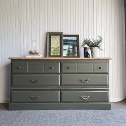 Olive Dresser with Natural Wood Finish!