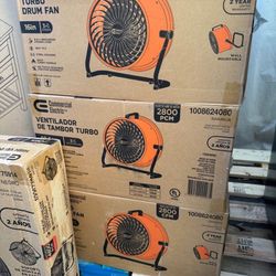 Commercial Electric 16 in. 3-Speed Drum Floor Fan in Orange High Velocity Turbo 