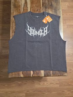 YoungLA Men’s Brown Wash-Embroidered Sleeveless Muscle Tee. Size L