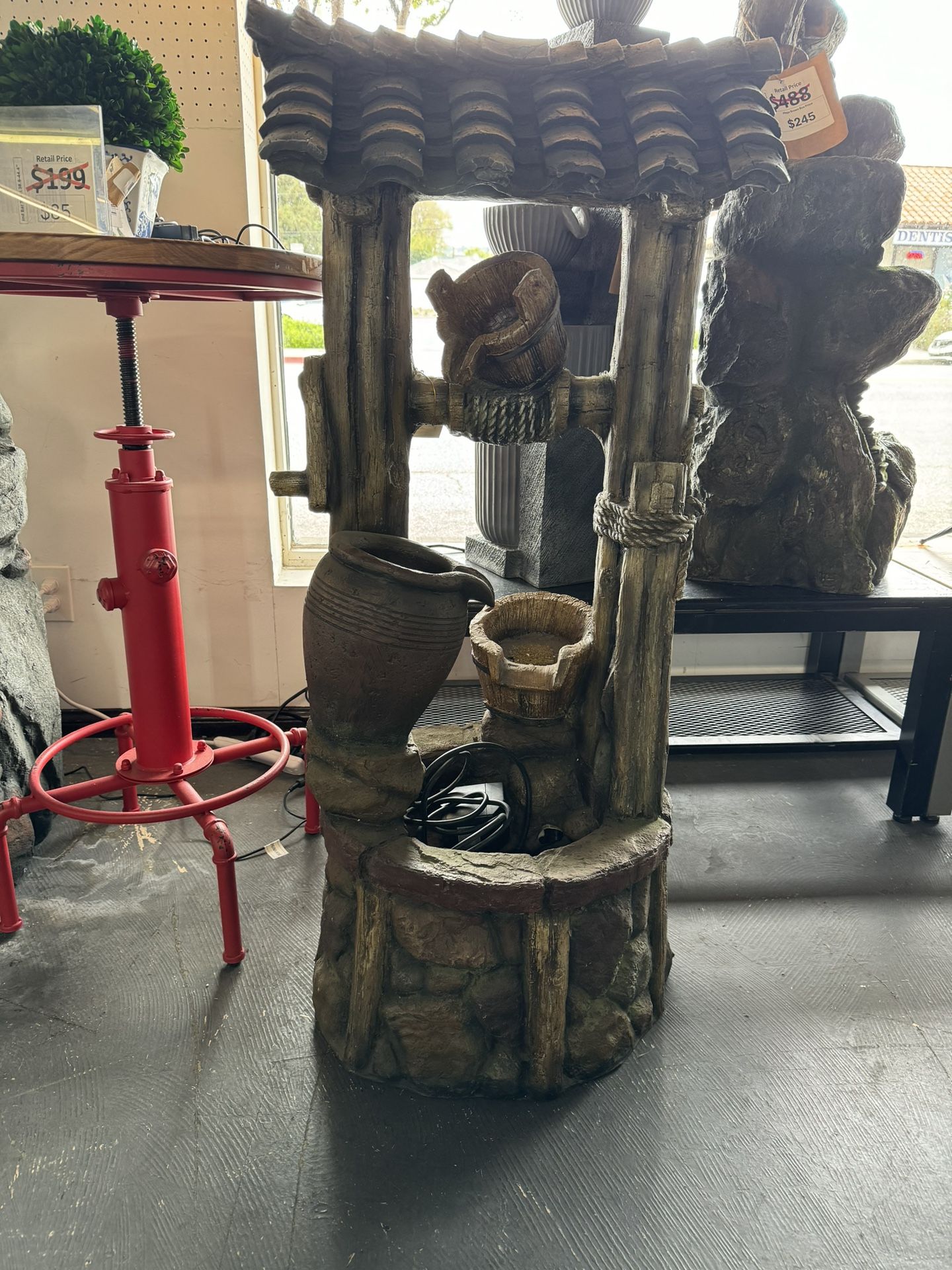 48” Tall Outdoor Water Well Fountain with 4 Tiering Bucket