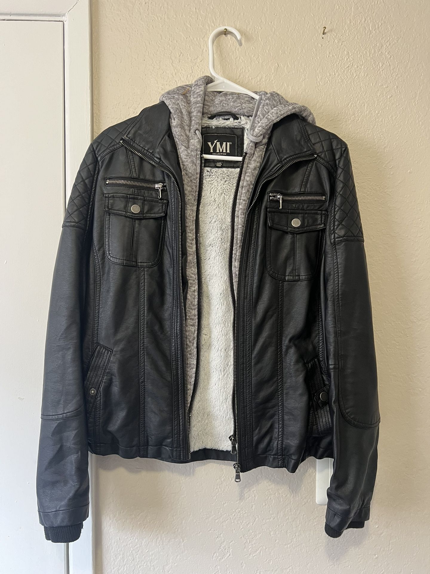 Black Leather Jacket With Removable Hood