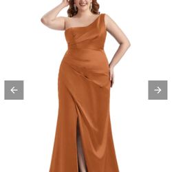 Plus Size Sexy Side Slit One Shoulder Mermaid Long Satin Maxi Dress