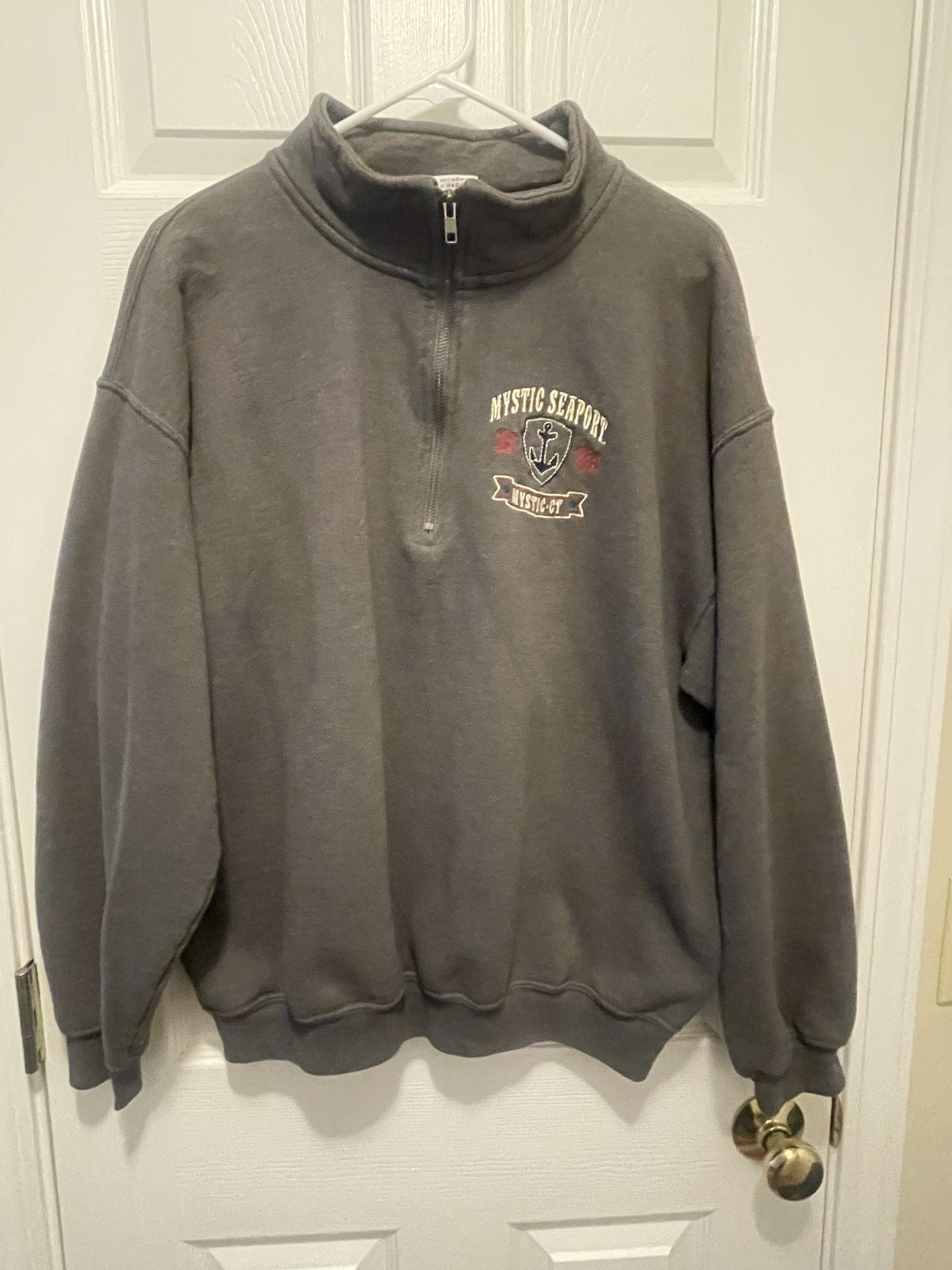 Golden Mystic Seaport Pullover Grey Sweatshirt, Size L