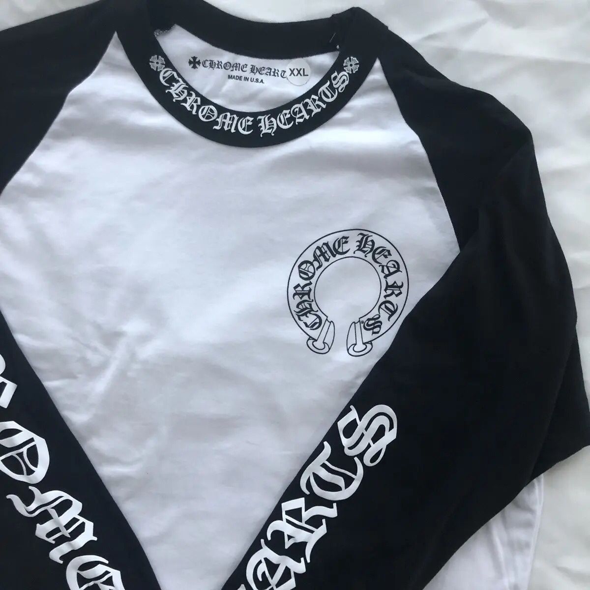 Chrome Shirt Hearts Raglan Black Off White Long Sleeve Tee Denim