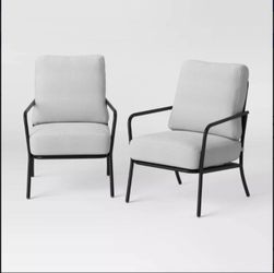 Outdoor Patio Chairs (2) w/ Double Cushions, Gray/ Black - Room Essentials™ (BRAND NEW)