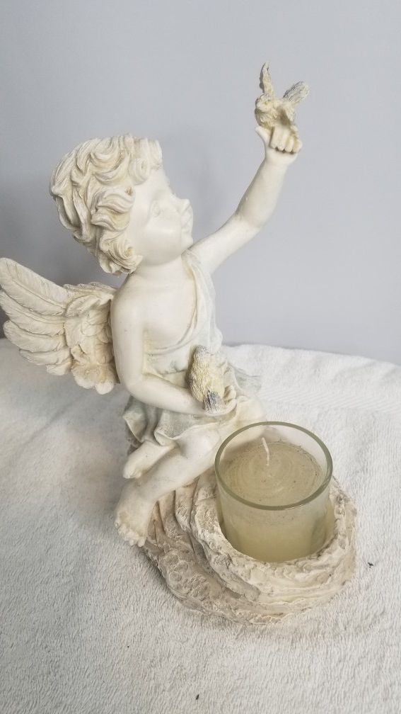 Angel 2 bird little candle holder ceramic