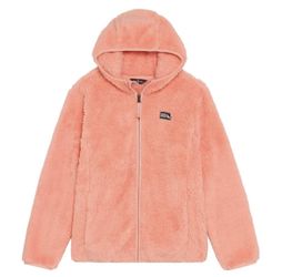 New! Cute Faux Fur / Fleece Jacket Plush Hooded Zippered - XS/S Women’s - 14/16 Girls - Eddie Bauer Pink / Coral - Very Warm Cozy