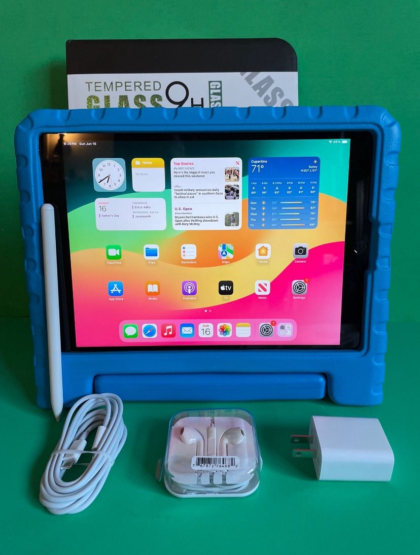 Apple IPad 7th Generation (10.2” Retina / IOS 18) 32GB with kids case, Pen & Accessories (Netflix, zoom, Roblox etc supported) 