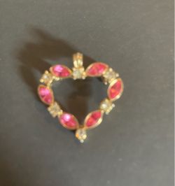 Vintage Avon Gold-Tone Heart Pendant with Red Stones