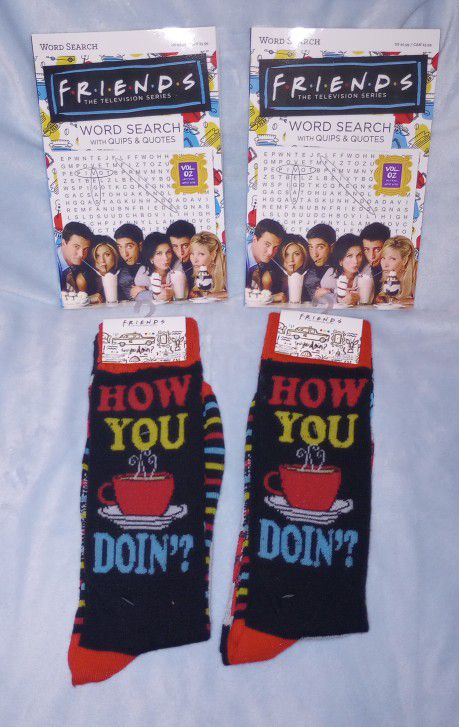 Friends Set Of 2 Socks & Cross Word Puzzle Book New
