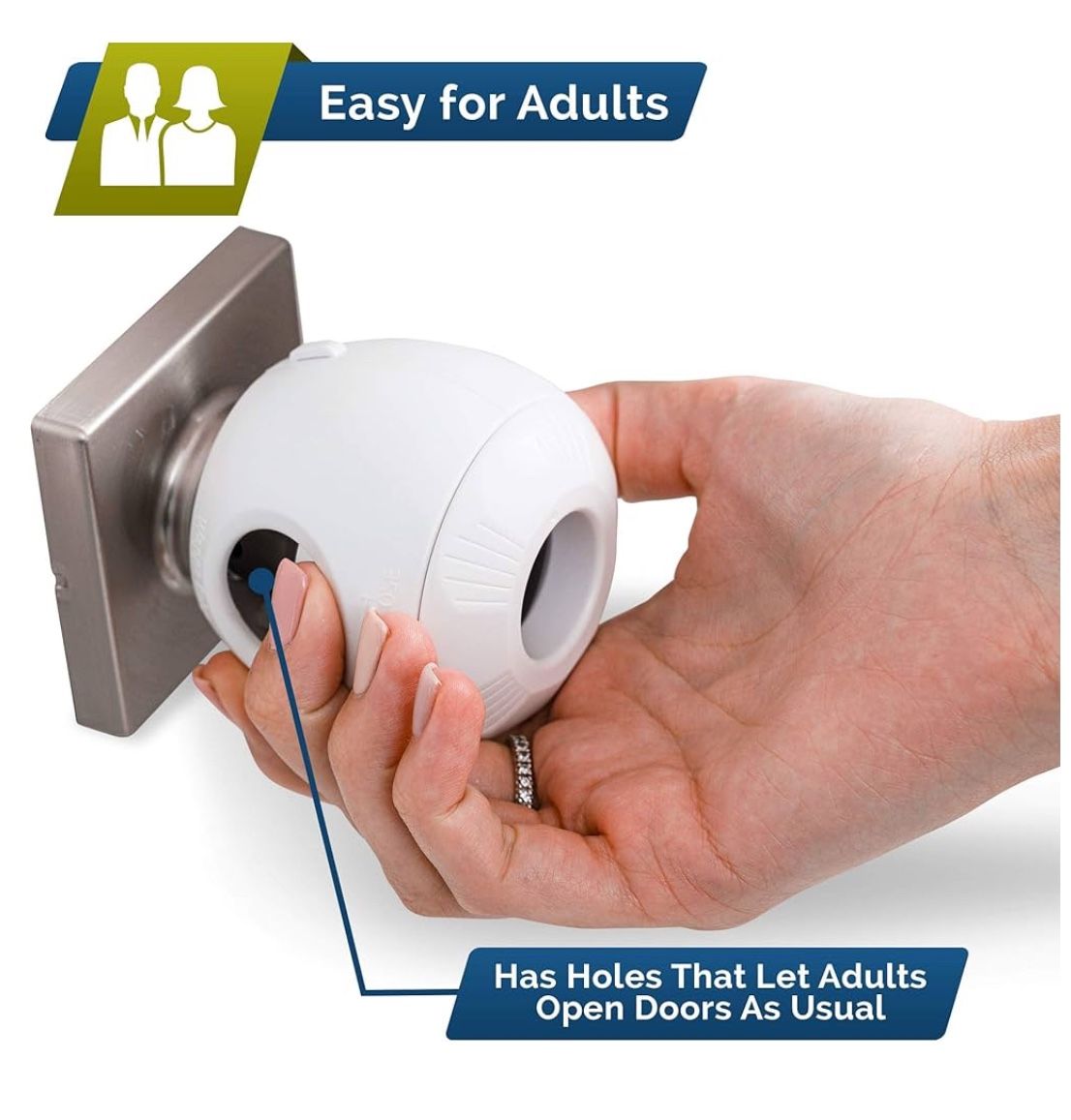 Child Safety Door Knob Cover (4 Pack) Hard-to-Remove Dual-Lock Door Handle Covers for Kids - Reusable Baby Proof Door Knob Locks - Installs Easily, No