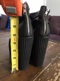 Black Leather Platform Booties - size 8