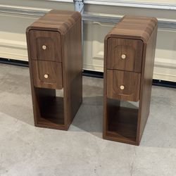 Small Nightstand Set of 2, Wooden Narrow Nightstands with 2 Drawers