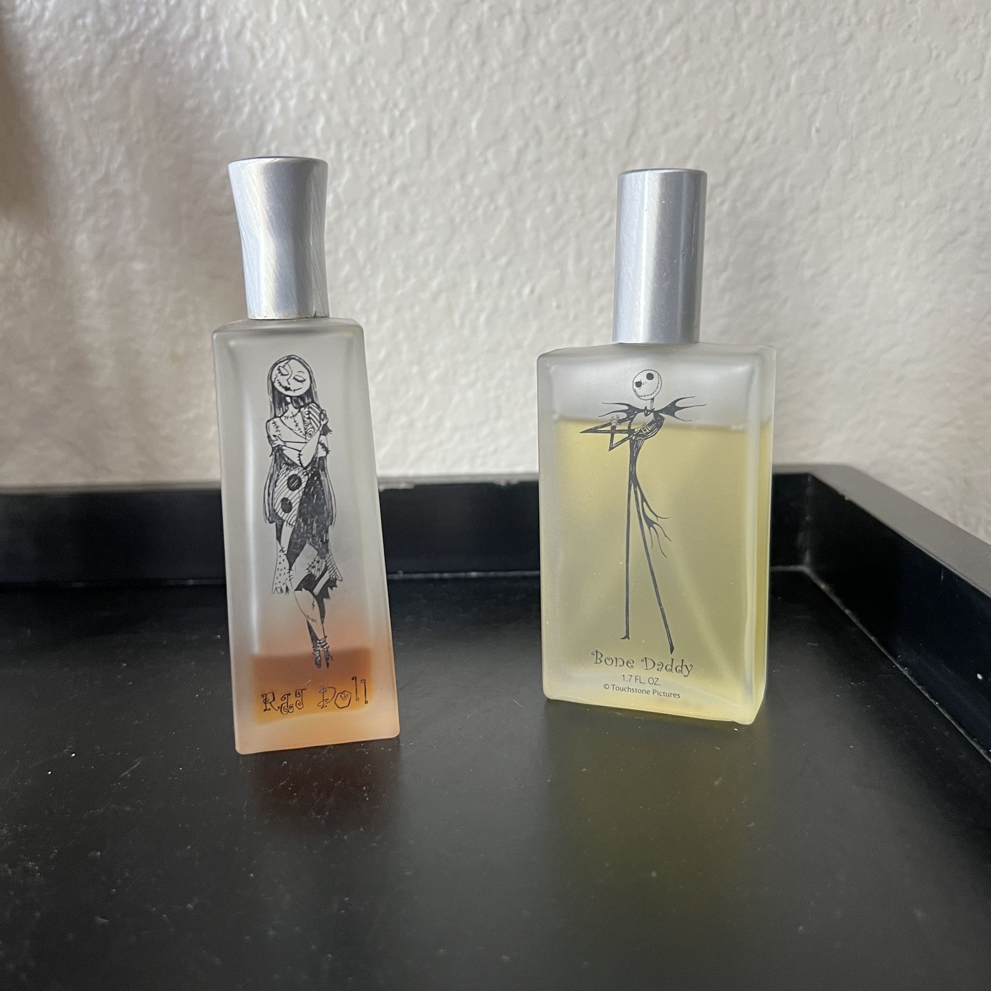 Collectible nightmare before christmas jack & sally rag doll bone daddy perfume bottles please read