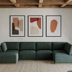 Henredon Murphy Fabric 6-Piece Modular Sectional with Ottoman - Green