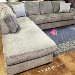 L Shape Light Gray Altari 2 Piece Sectional Couch With Chaise| Brand New | 39$ Down Payment @ Fastest Delivery 🚚