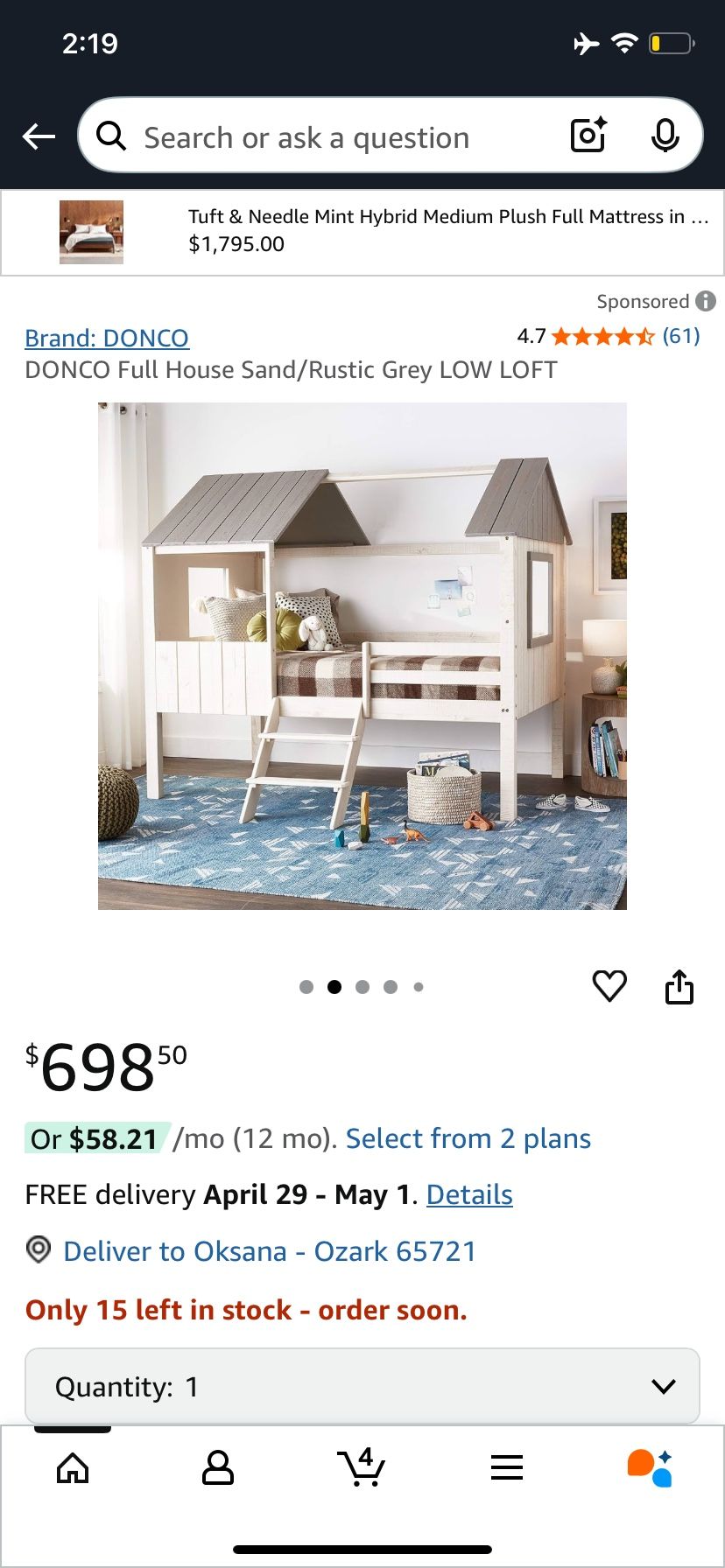 Twin House Bed for Kids low loft