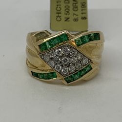 Must See , Clearance Pricing…Just In!… 14 Kt Gold & Diamond Emerald Ring 