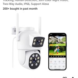 Dual Lens Linkage】 6MP PTZ Security Camera Outdoor,Wireless Camera,360° View,Auto Tracking,Human Detection,Light Alarm,Color Night Vision,2.4G WiFi,24