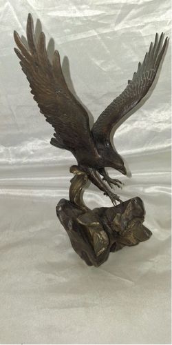 Wings of Glory Bald Eagle Figurine by Ronald Van Ruyckevelt 1990 Bronze Tone 12"