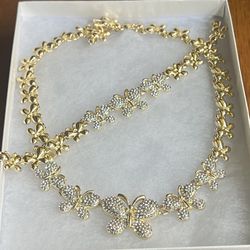 💥butterfly Set💥14k Gold Plated Necklace And Bracelet 