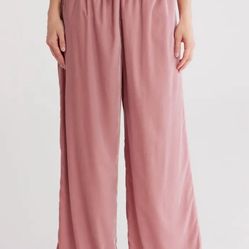 NWT Women Topshop Velour Dusty Rose Pink Pull On Drawstring Wide Leg Sweatpants, Sz.8